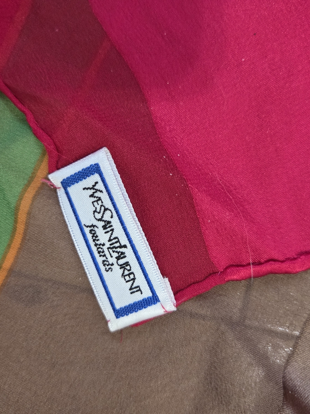 Yves Saint Laurent Silk Scarf - Colorblock, Fuchsia Red Blue & White 90cm - Picture 3 of 3
